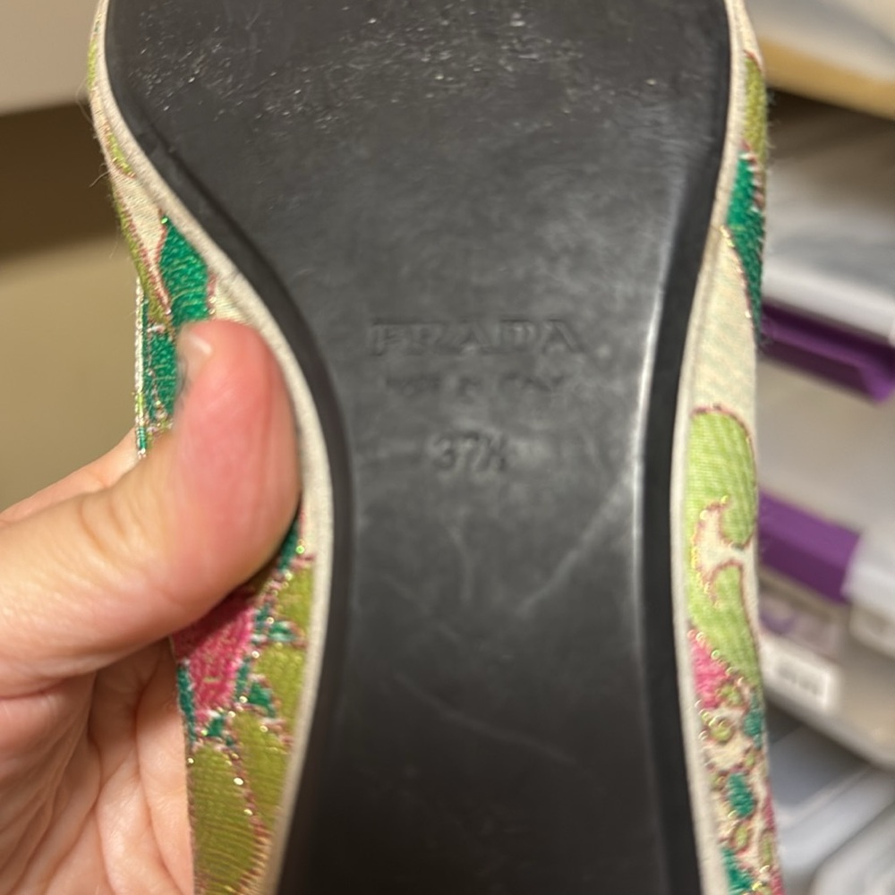 Vtg Prada SS2003 Green‎ Brocade Flat Shoes 37.5 - Picture 11 of 11